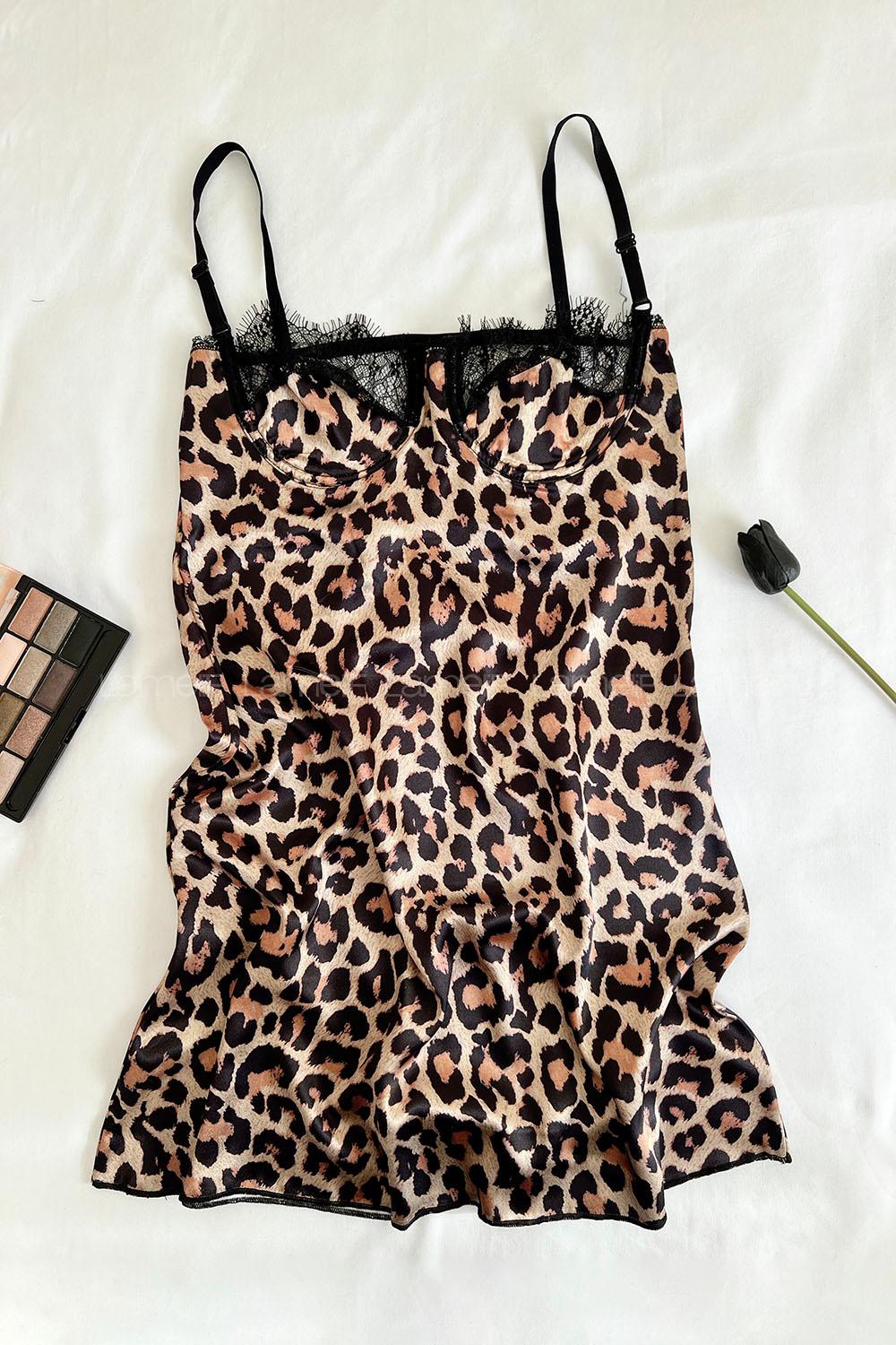 Lamelif Dantelli Saten Gecelik