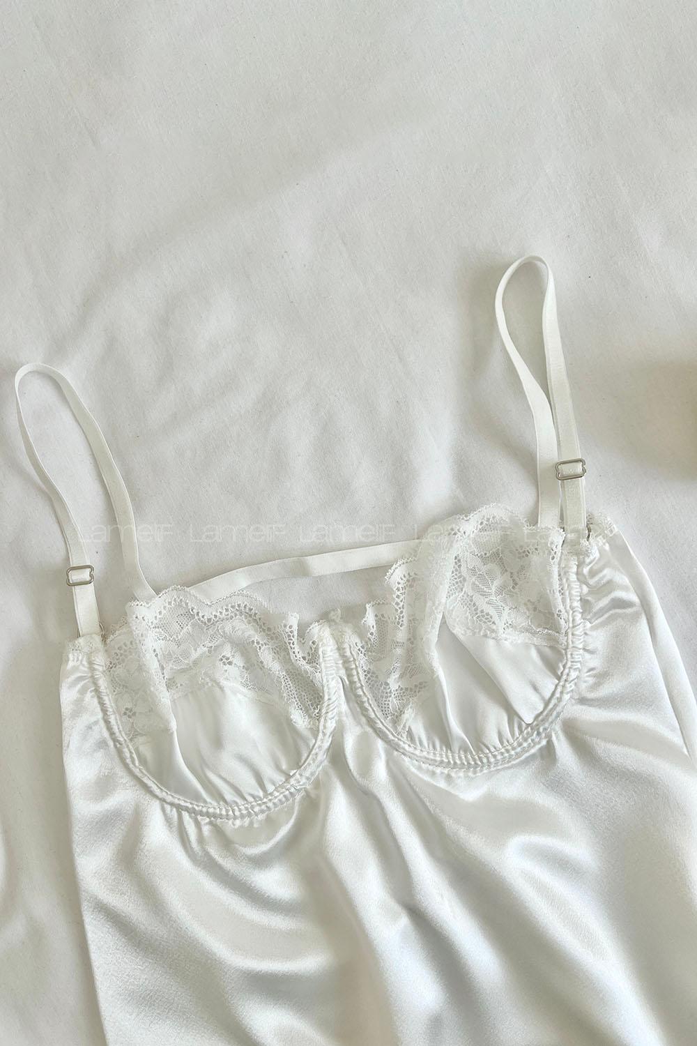 Lamelif Dantelli Saten Gecelik