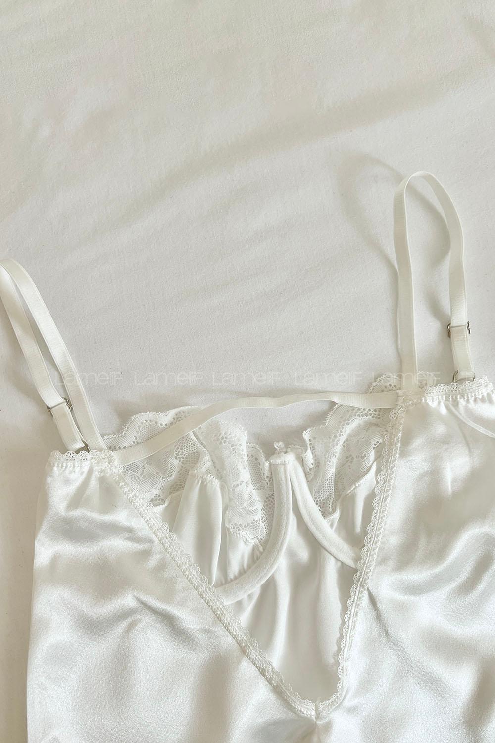 Lamelif Dantelli Saten Gecelik