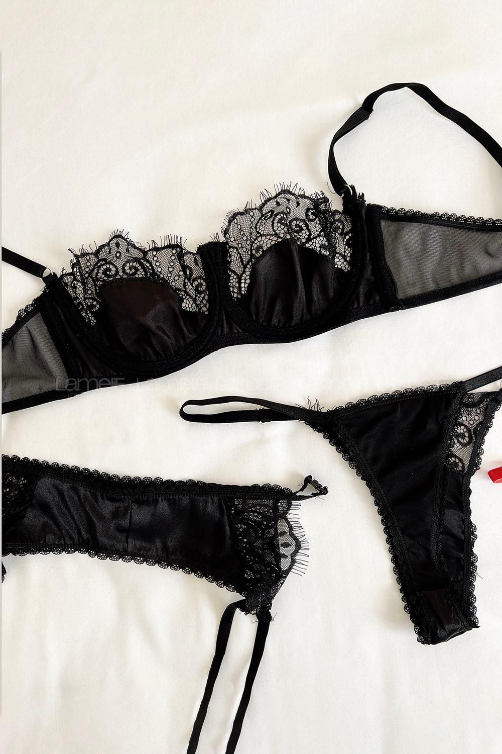 Lamelif Rhera Dantelli Saten Jartiyer Takım