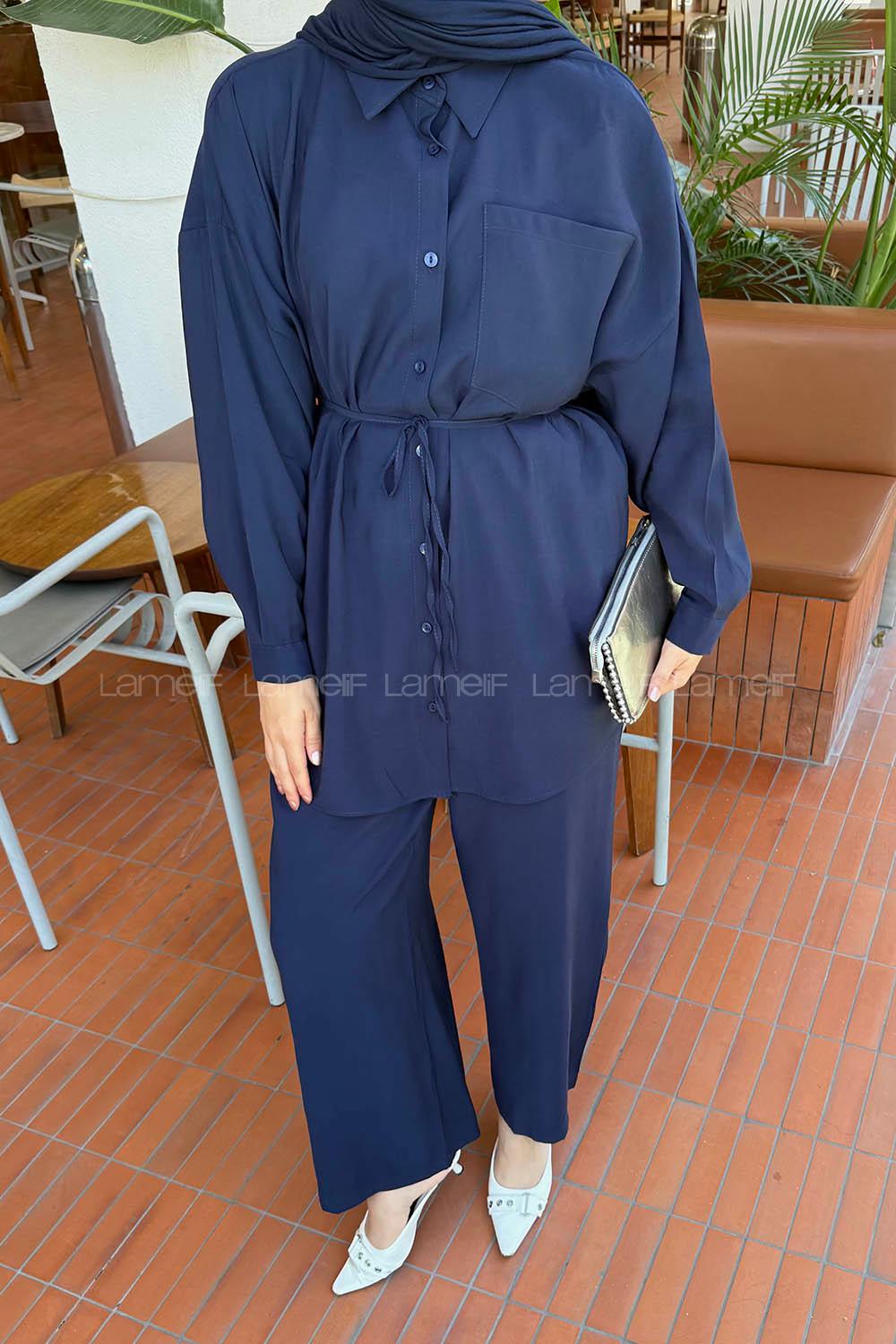 Lamelif Cep Detaylı Modal Tesettür Takım Lacivert