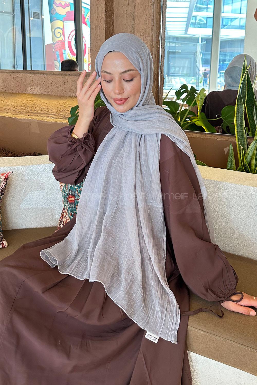 Lamelif Müslin Şal Açık Gri