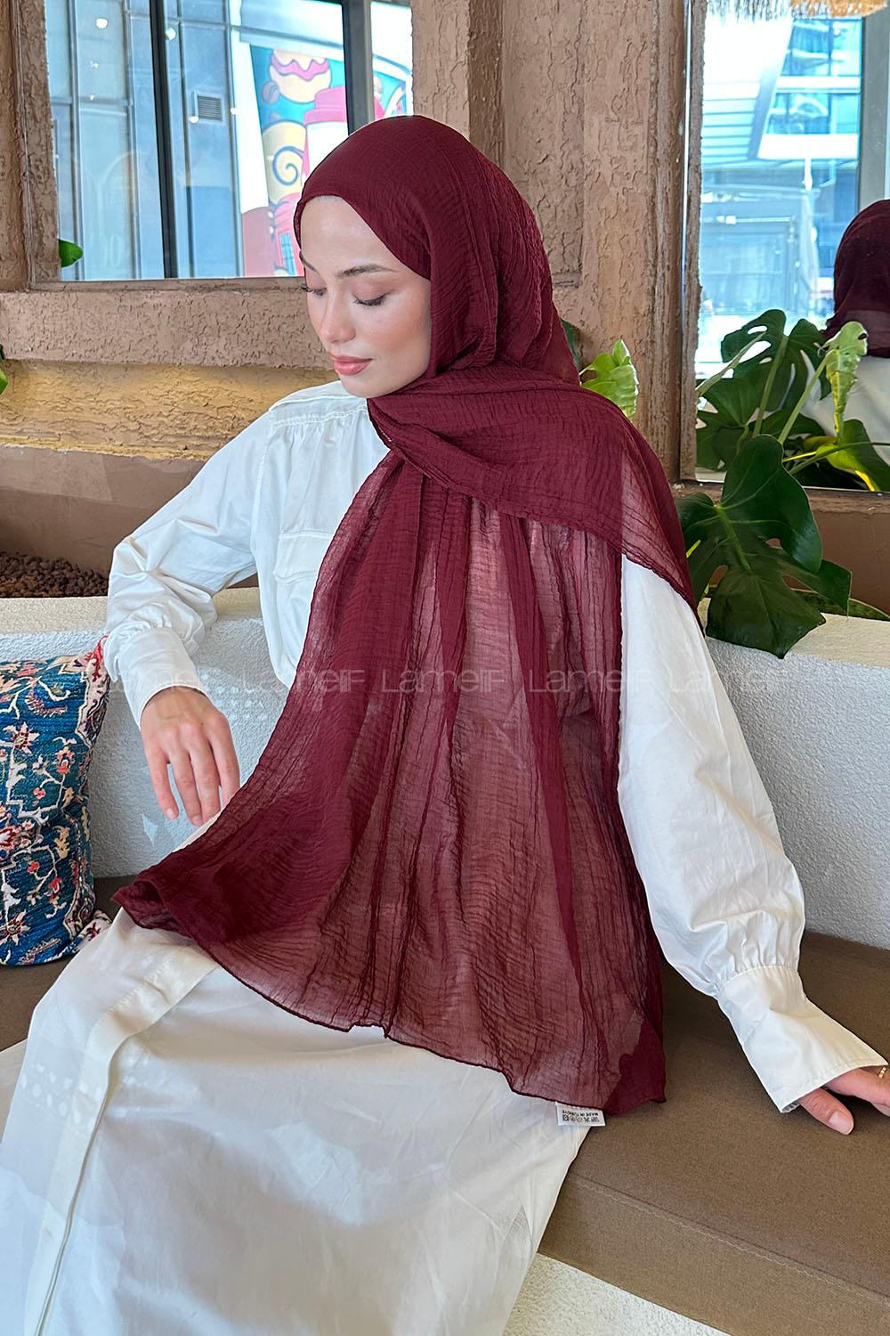 Lamelif Müslin Şal Koyu Bordo