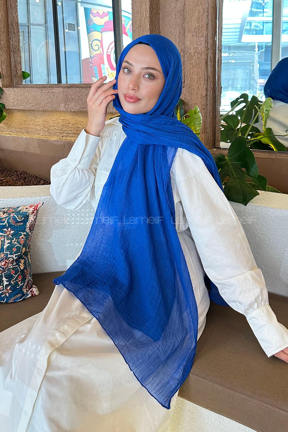 Lamelif Müslin Şal Saks Mavisi