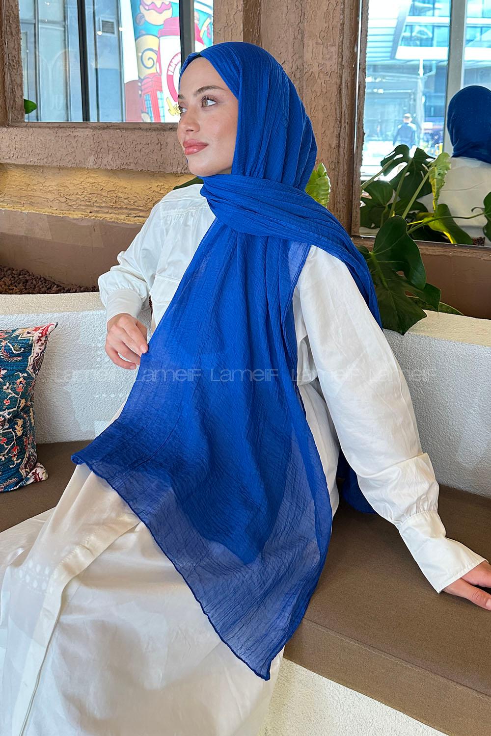 Lamelif Müslin Şal Saks Mavisi