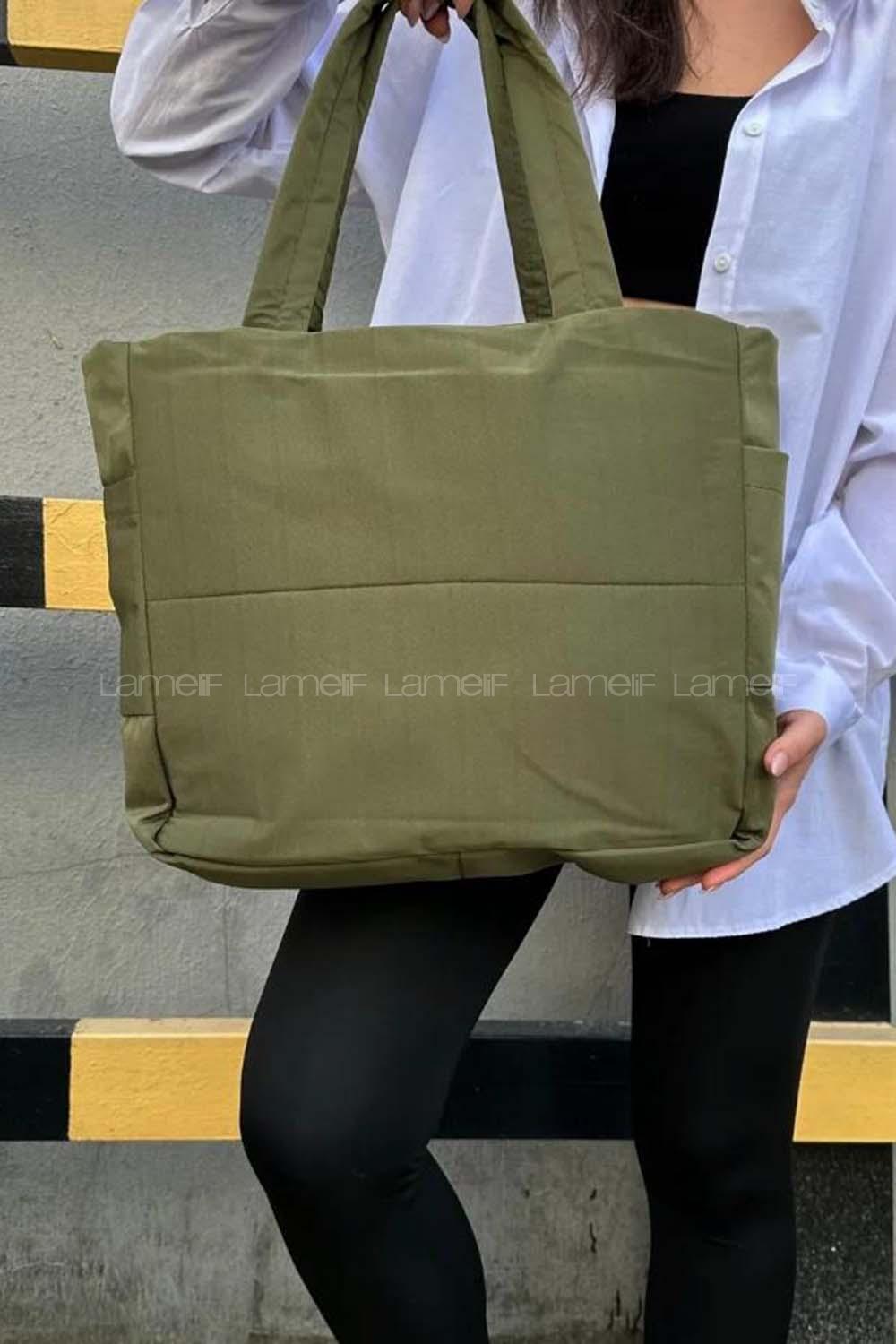 Lamelif 3 Bölmeli Fermuarlı Kol Ve Omuz Kadın Çanta Haki