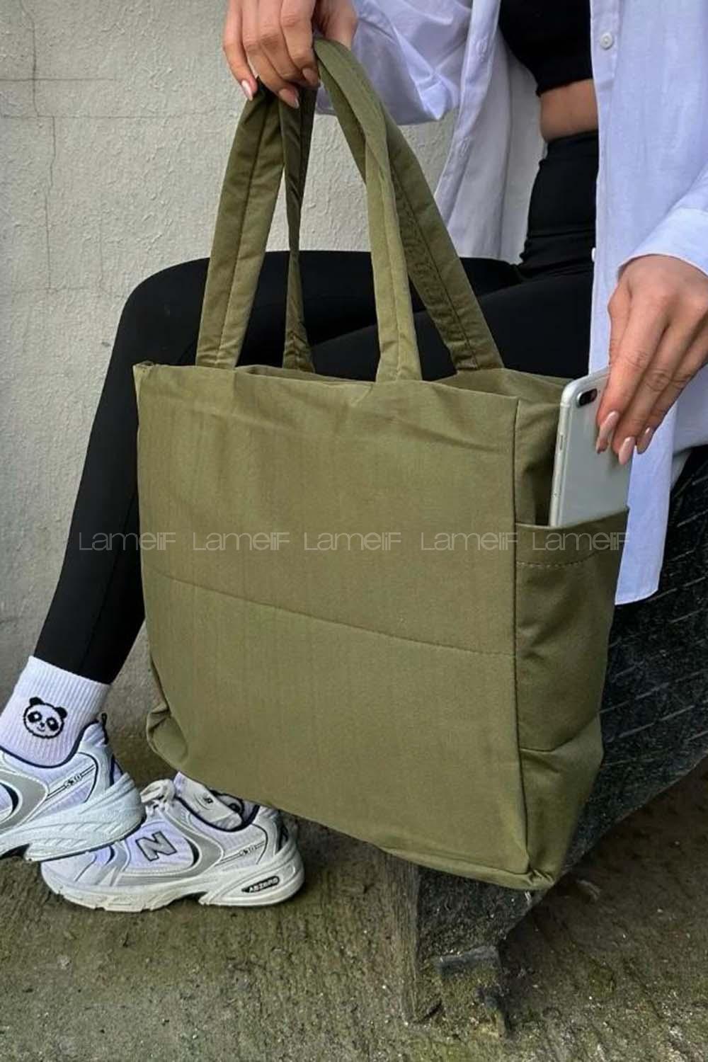 Lamelif 3 Bölmeli Fermuarlı Kol Ve Omuz Kadın Çanta Haki