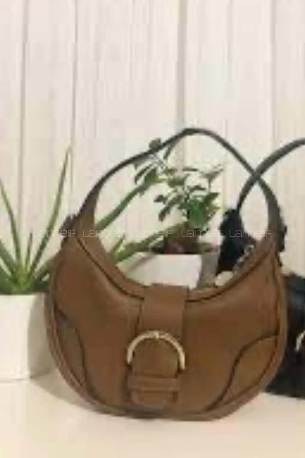 Lamelif Baget Gümüş Detaylı Kol Çantası Kadın Soft Kahve