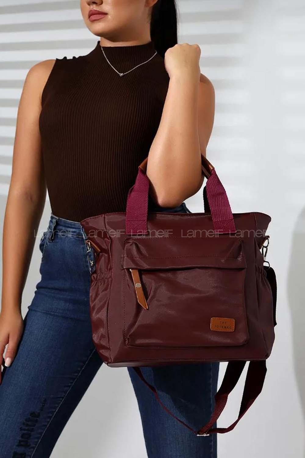 Lamelif Büyük Boy Saten Kumaş Salaş Omuz Çantası Bordo