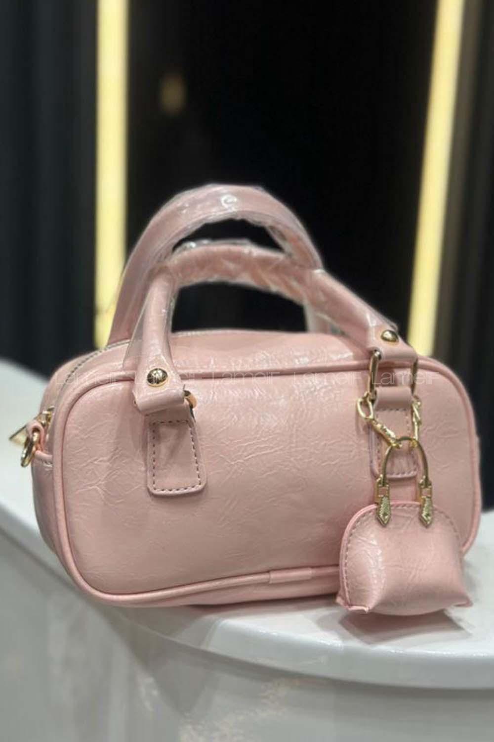 Lamelif Charm Detaylı Fermuarlı Ayarlanabilir Askılı El, Kol ve Omuz Çantası Pembe