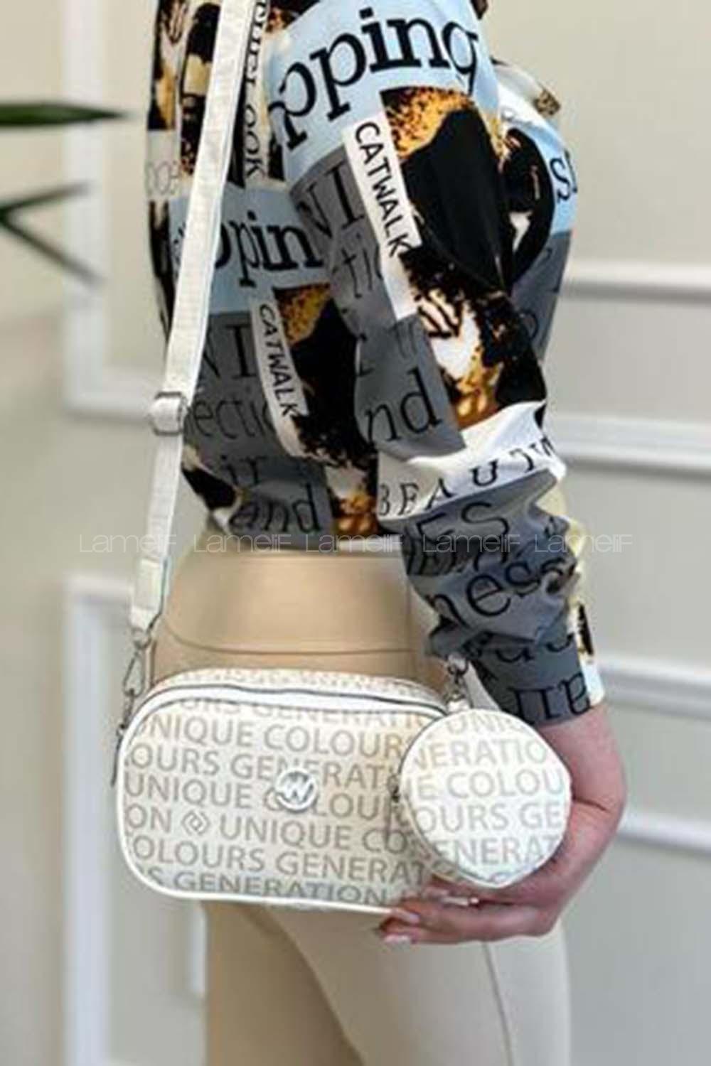 Lamelif Cuci Valento Yazılı İki Bölmeli Çapraz Kadın Çanta Vizonrengi