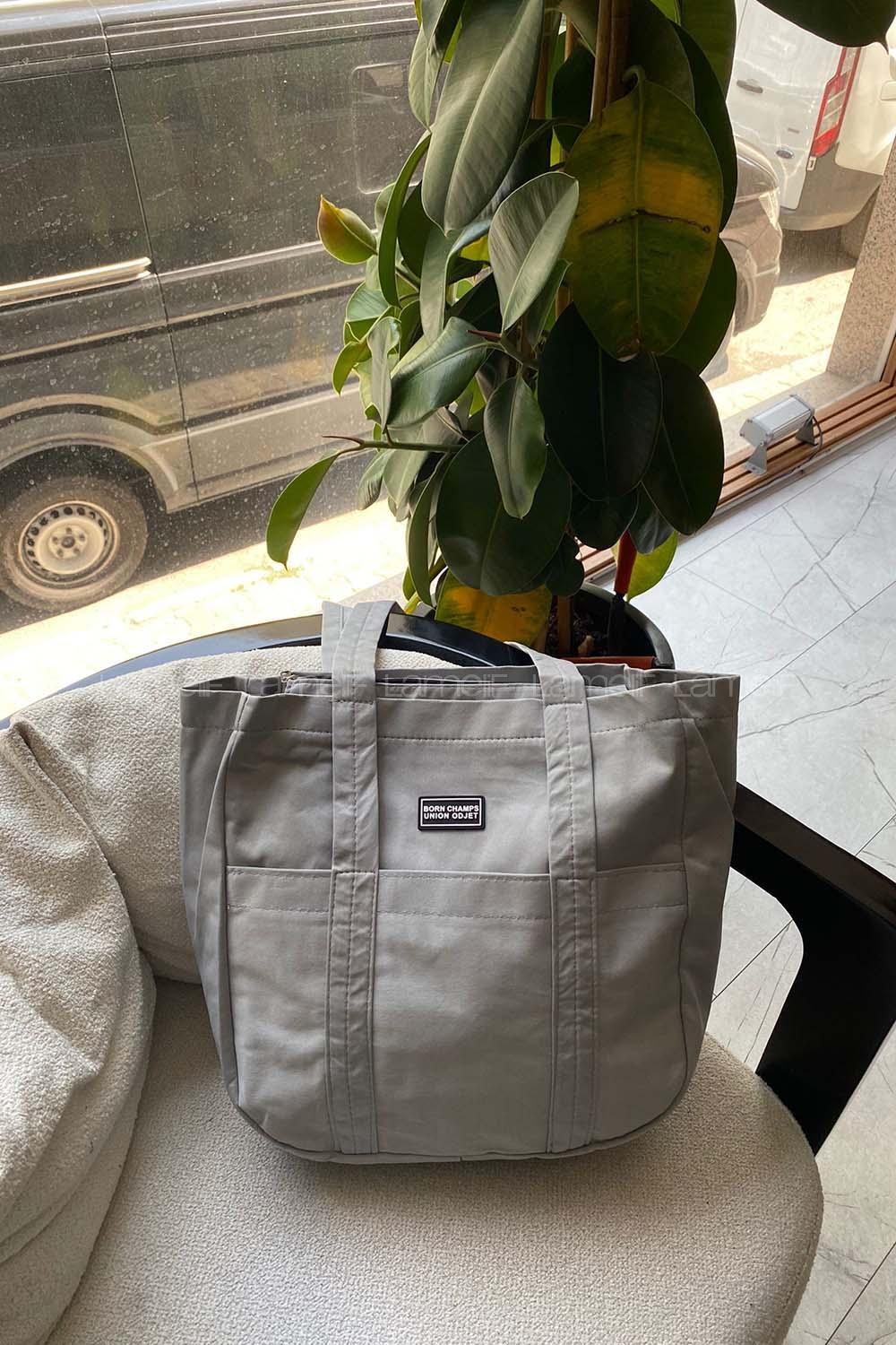 Lamelif Fermuarlı Büyük Kadın Kol Çantası Gri