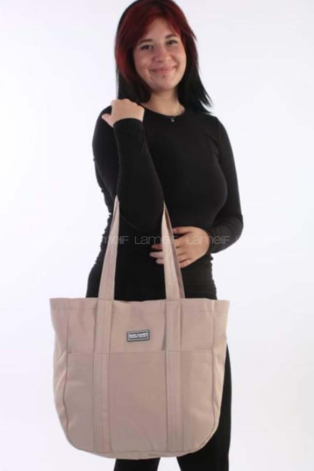 Lamelif Fermuarlı Büyük Kadın Kol Çantası Krem