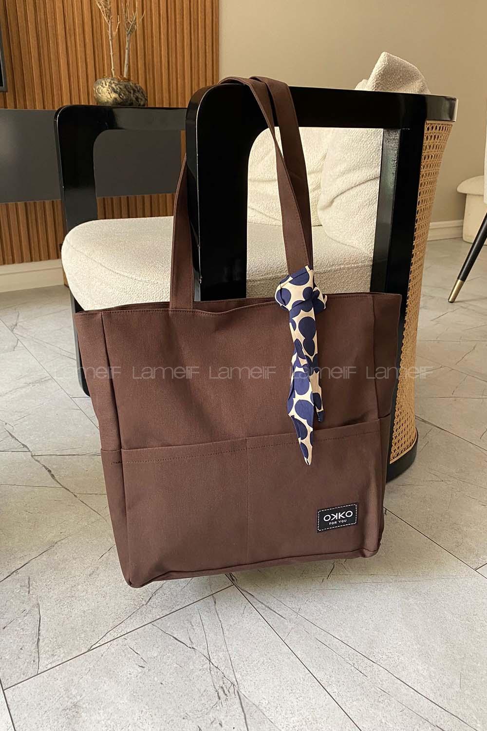 Lamelif İç Astarlı Geniş Kol Çantası Acı Kahve