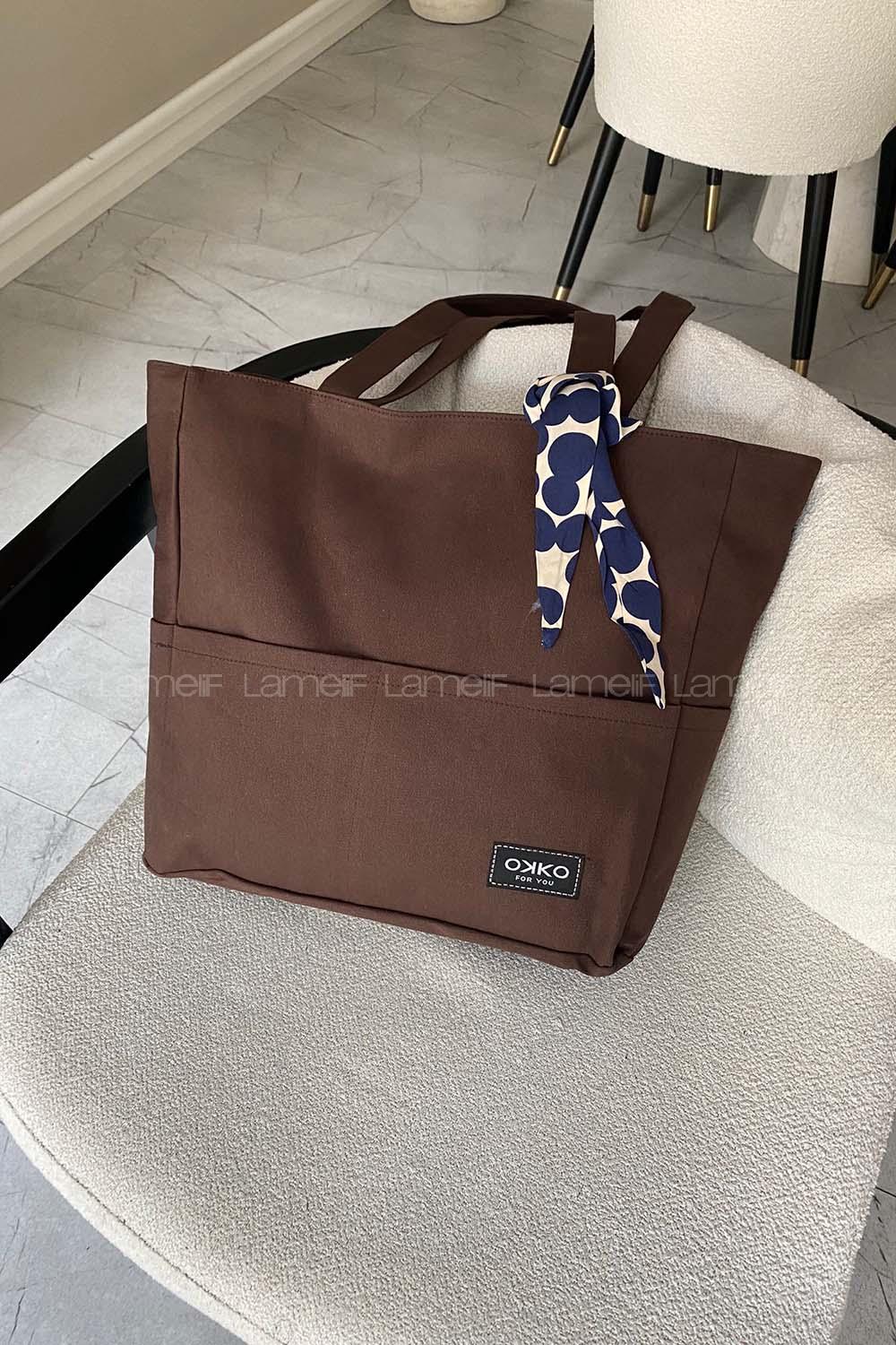 Lamelif İç Astarlı Geniş Kol Çantası Acı Kahve