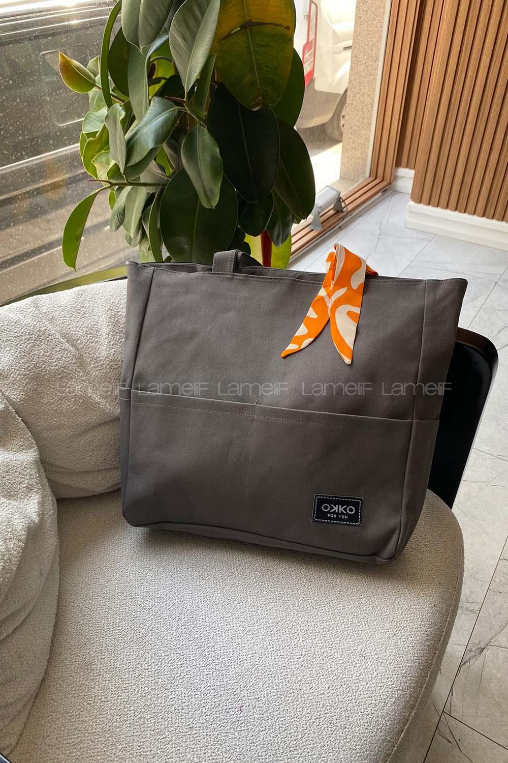 Lamelif İç Astarlı Geniş Kol Çantası Gri