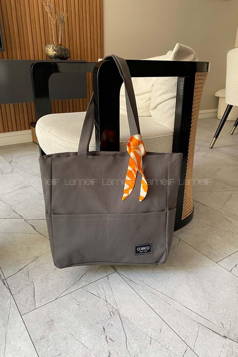 Lamelif İç Astarlı Geniş Kol Çantası Gri