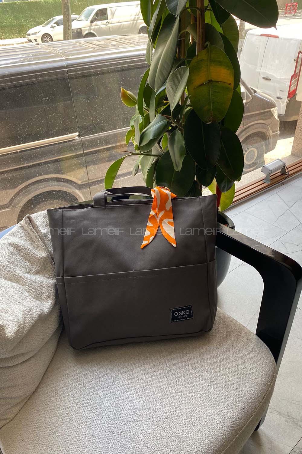 Lamelif İç Astarlı Geniş Kol Çantası Gri