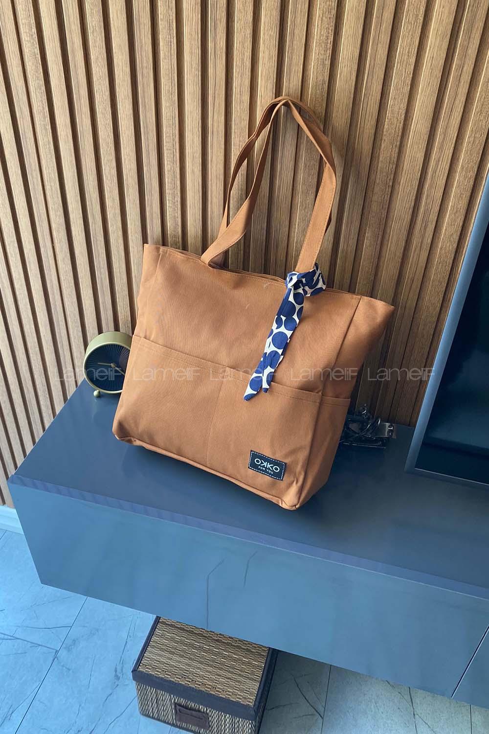 Lamelif İç Astarlı Geniş Kol Çantası Taba