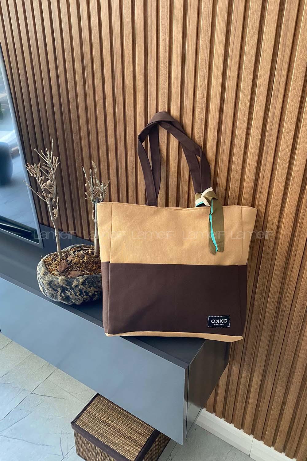 Lamelif İç Astarlı Geniş Kol Çantası Vioznrengi-Acı Kahve Garnili