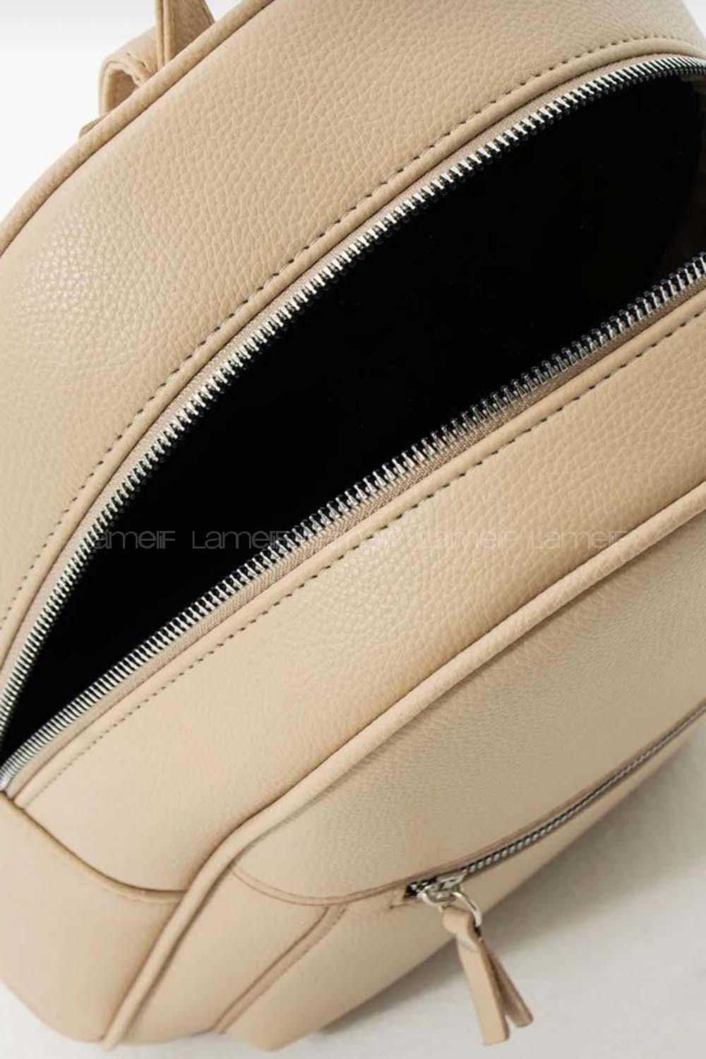 Lamelif İki Gözlü Deri Görünümlü Sırt Çantası Vizonrengi