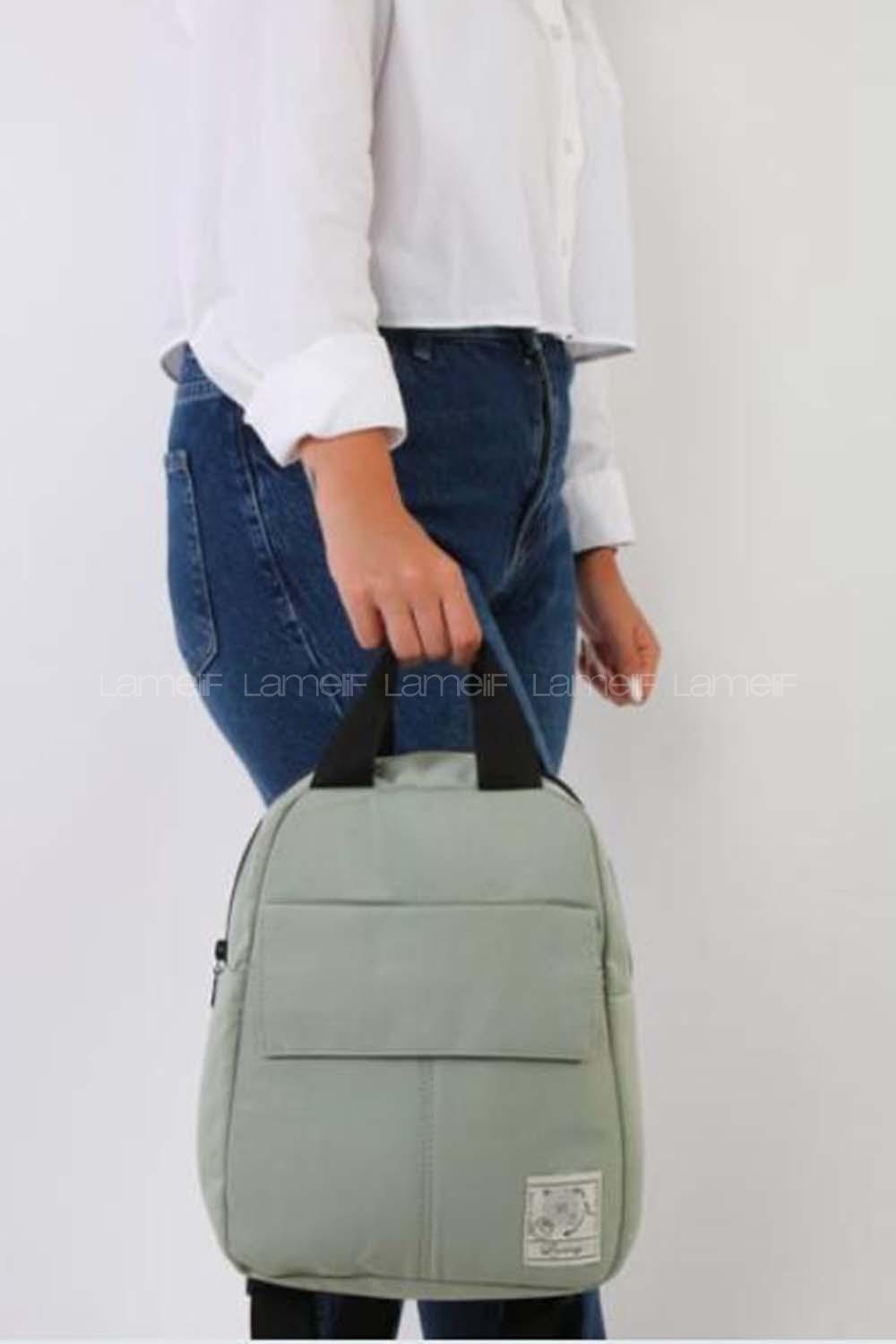 Lamelif Kapaklı Üç Bölmeli Kadın Sırt Çantası Çağla Yeşili