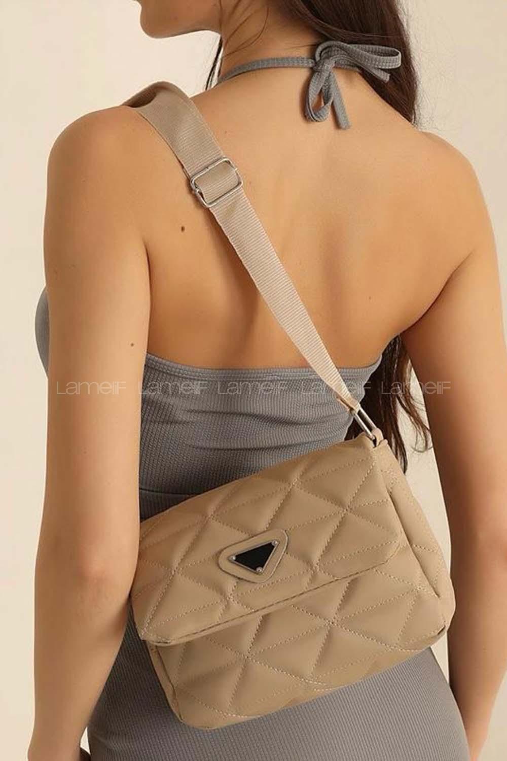 Lamelif Kapitone Desenli Cüzdan Aksesuarlı Kadın Çanta Vizonrengi