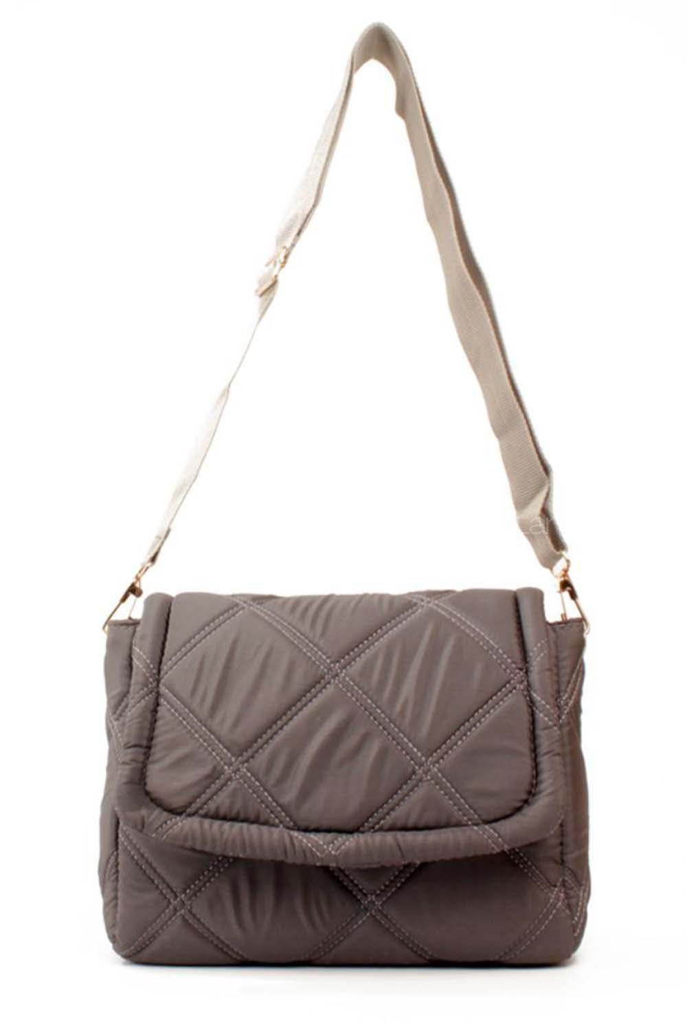 Lamelif Paraşüt Kumaş Kapak Kilitli Kapitone Çanta Gri