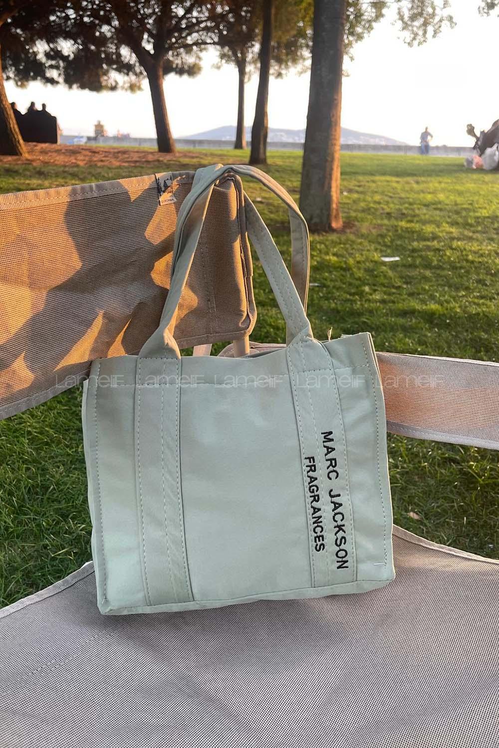 Lamelif Kanvas Kumaş Siyah Çapraz Çanta Kadın Çağla Yeşili