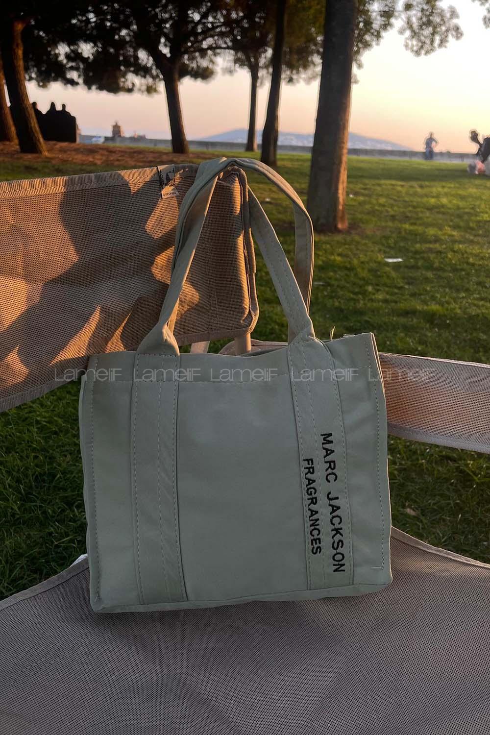 Lamelif Kanvas Kumaş Siyah Çapraz Çanta Kadın Çağla Yeşili