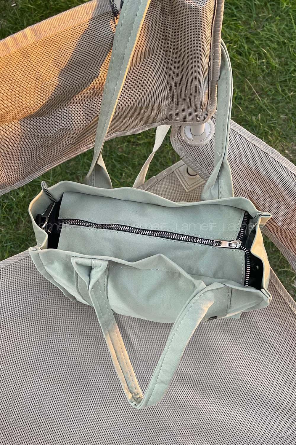 Lamelif Kanvas Kumaş Siyah Çapraz Çanta Kadın Çağla Yeşili