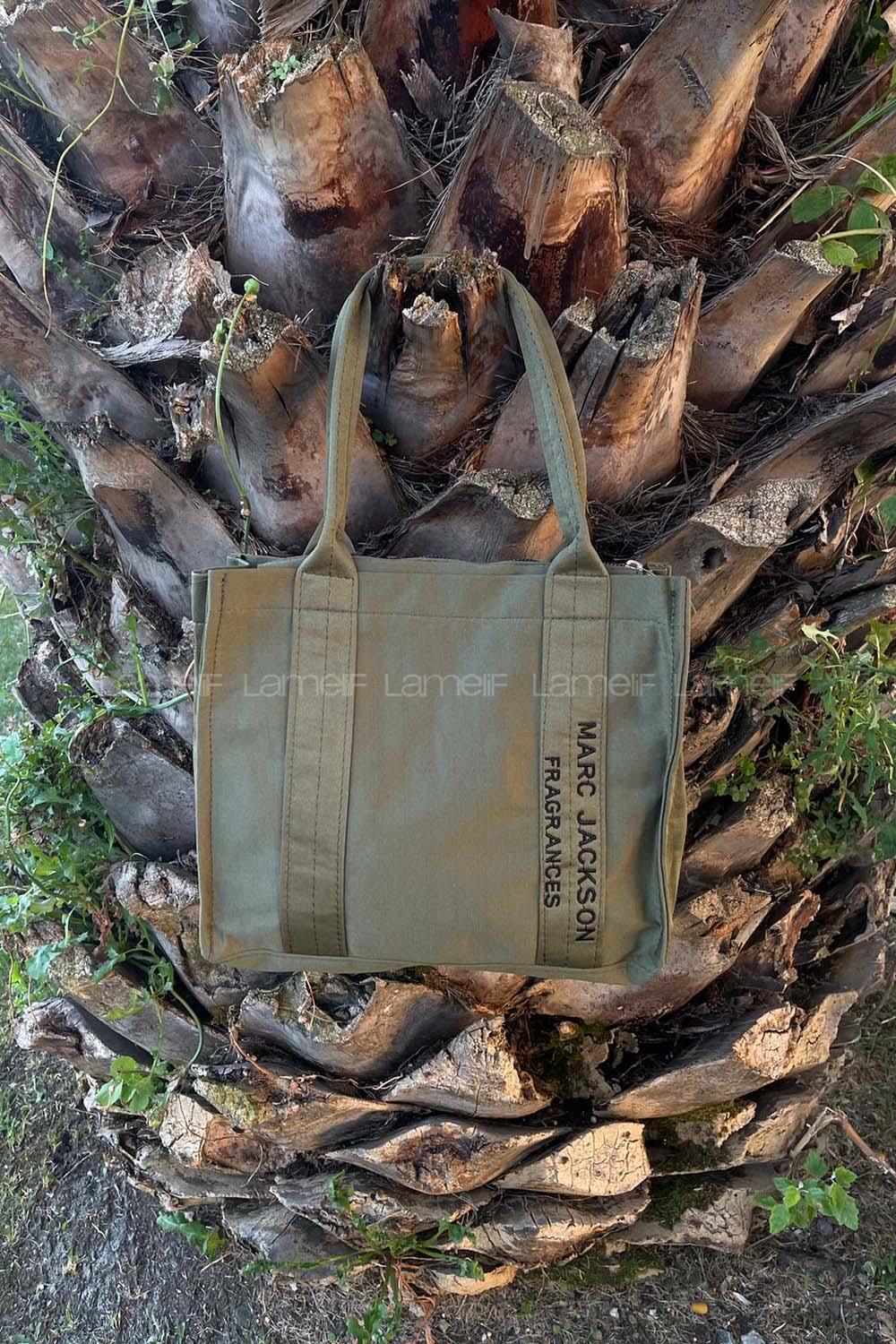 Lamelif Kanvas Kumaş Siyah Çapraz Çanta Kadın Haki