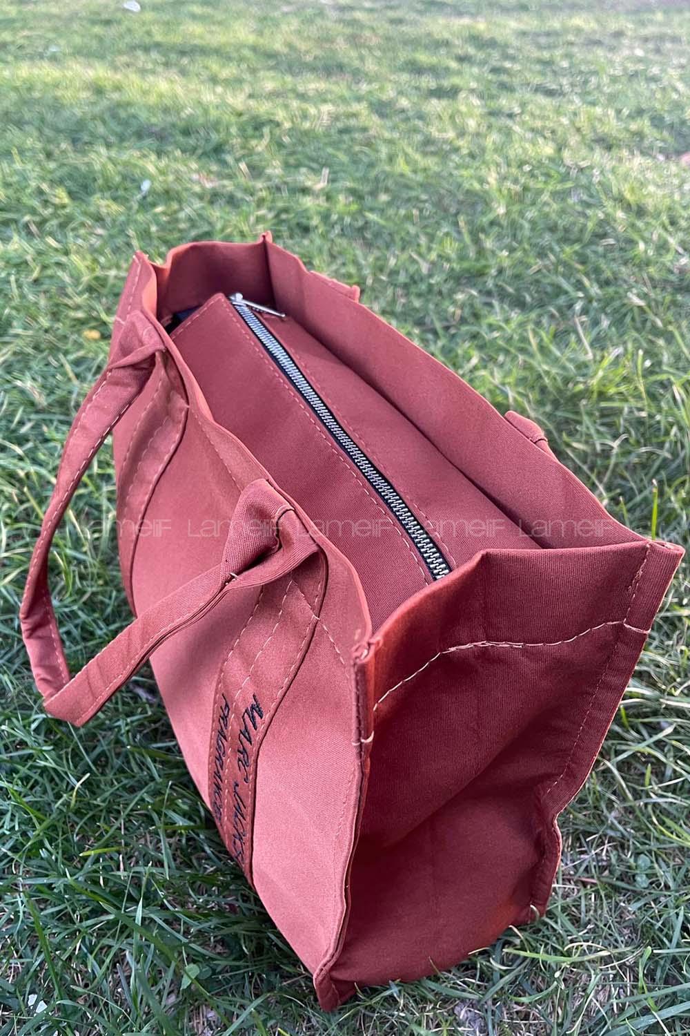 Lamelif Kanvas Kumaş Siyah Çapraz Çanta Kadın Taba