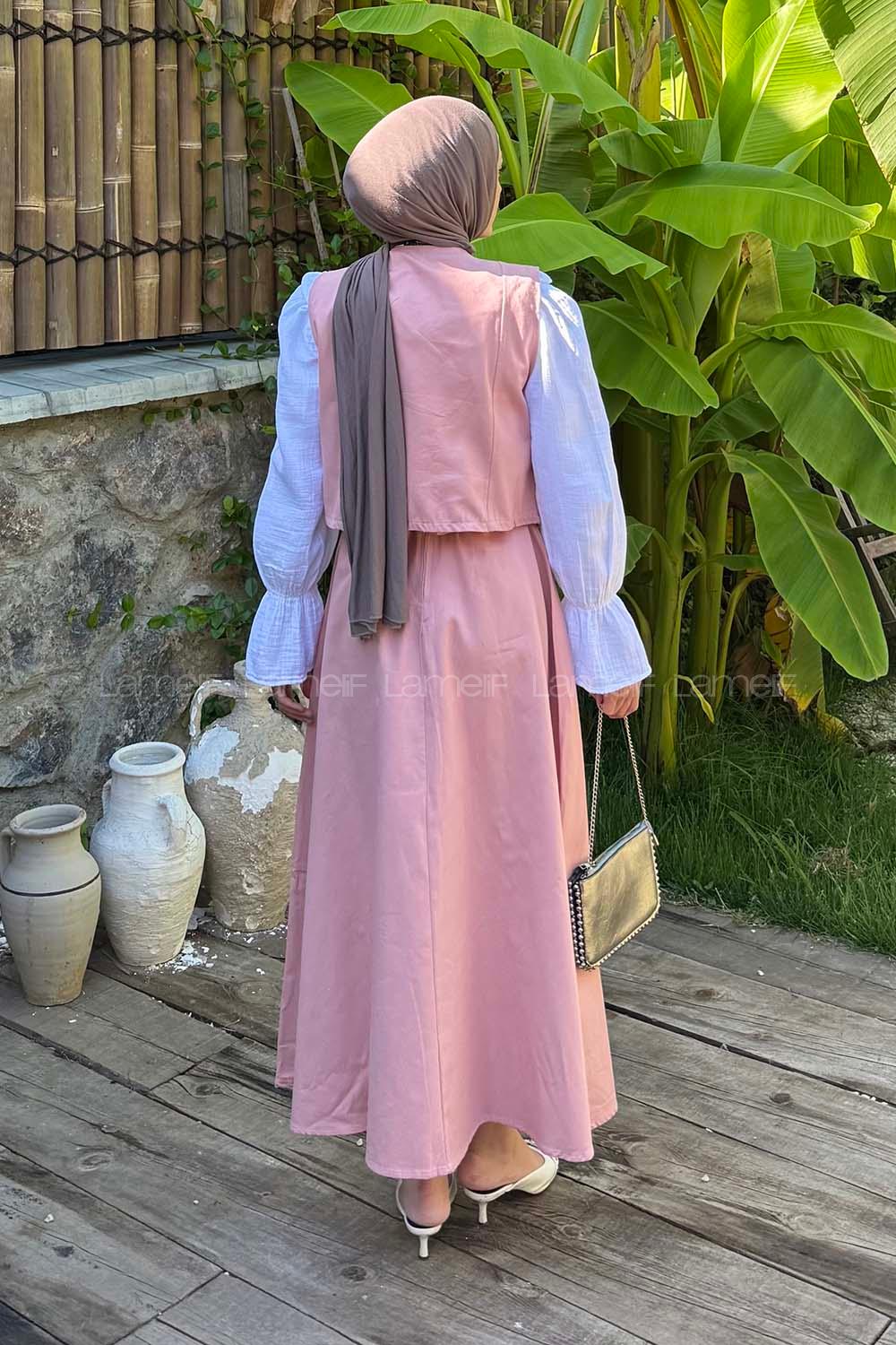 Powder V Neck Sleeveless Arm Denim Straight Skirt Suit