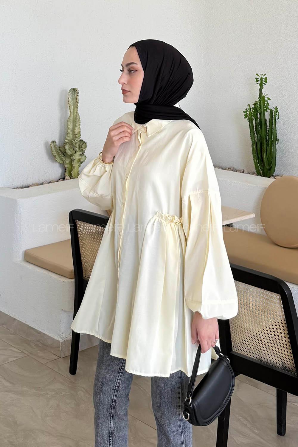 Yellow Shirt Collar Linen Tunic