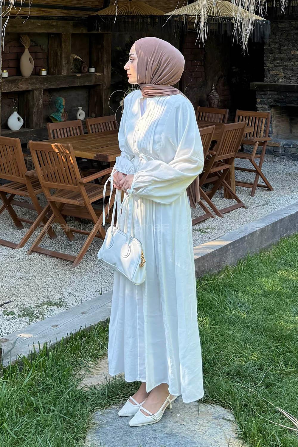 White Mandarin Collar Modal Dresess