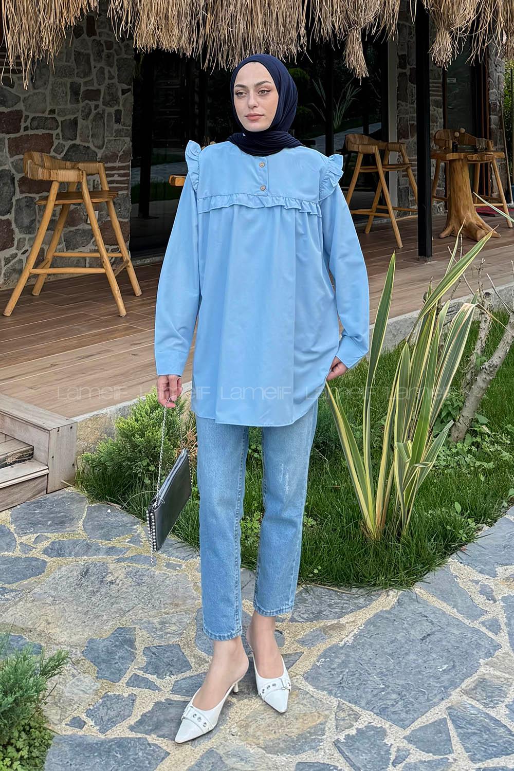 Blue Normal Neck Cotton Fabric Unprinted Tunic