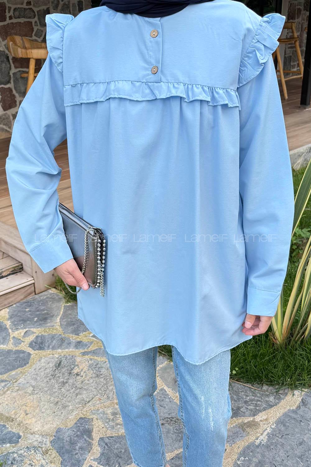 Blue Normal Neck Cotton Fabric Unprinted Tunic