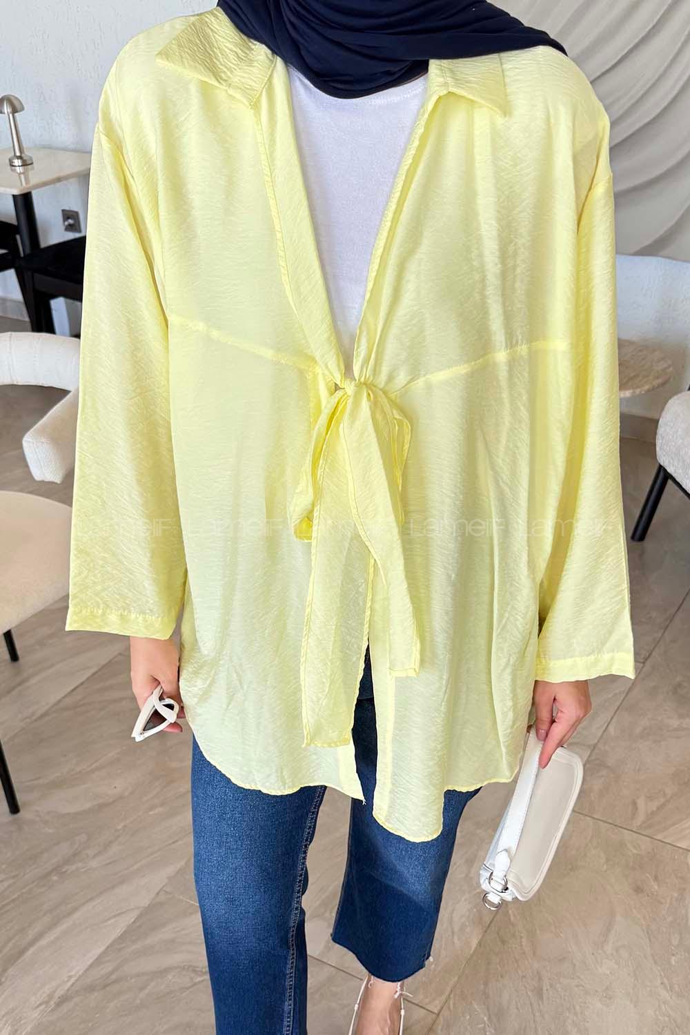 Lamelif Bağlama Detaylı Pareo Kimono Sarı