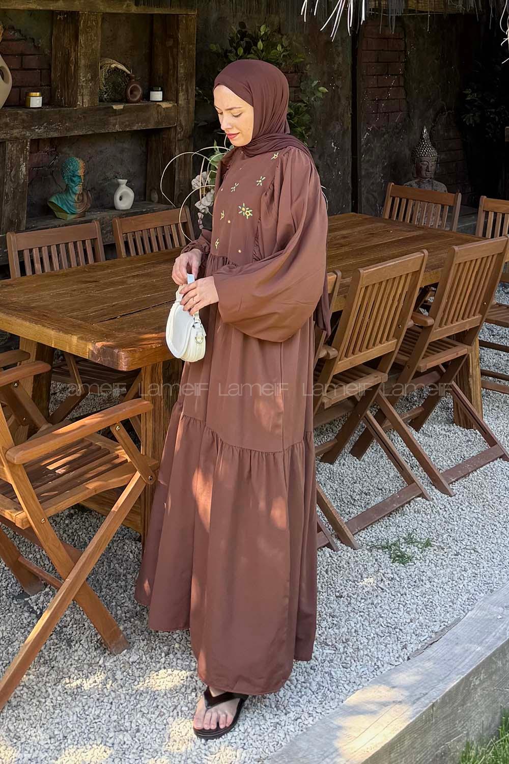 Lamelif Elica Tesettür Elbise Acı Kahve