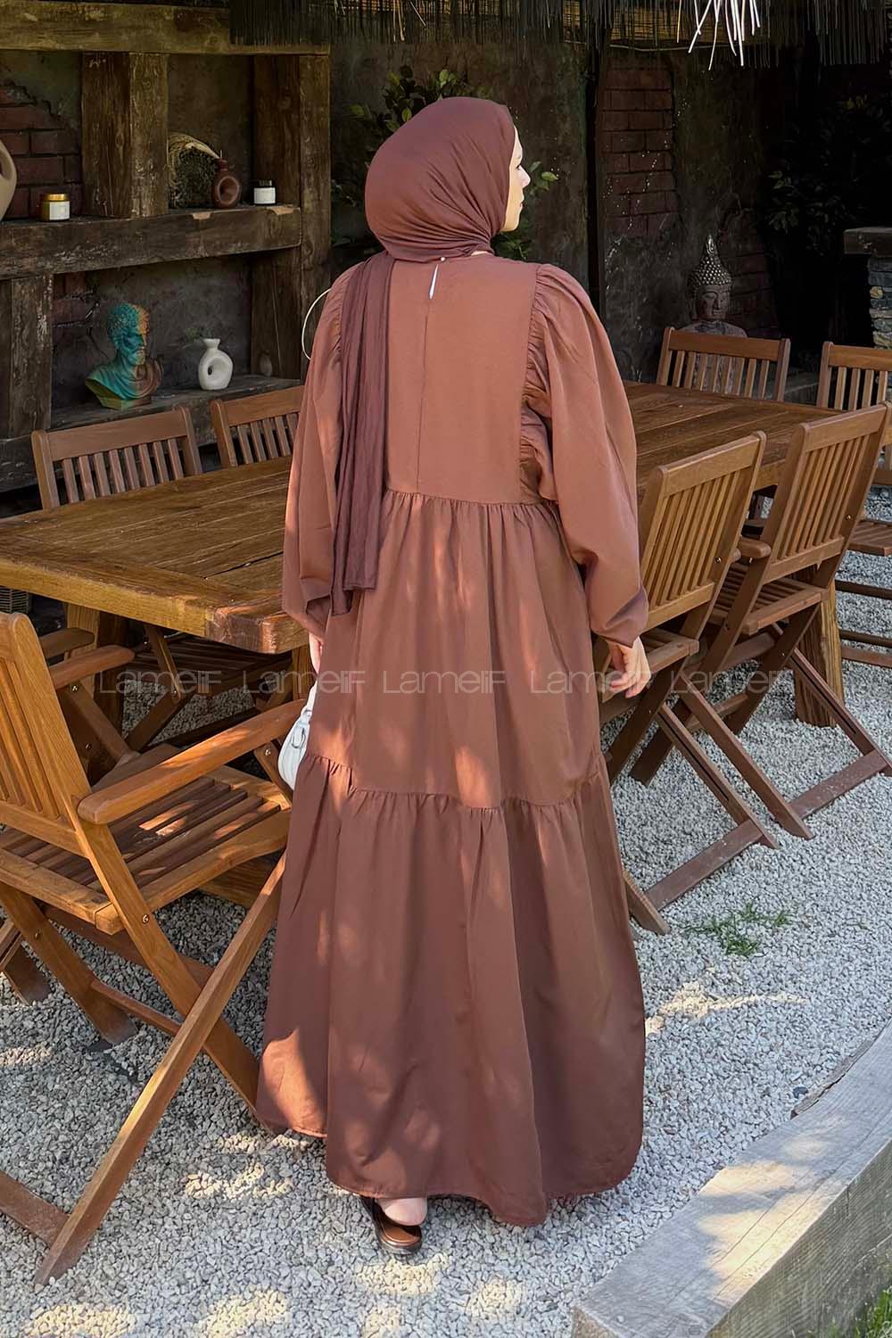 Lamelif Elica Tesettür Elbise Acı Kahve
