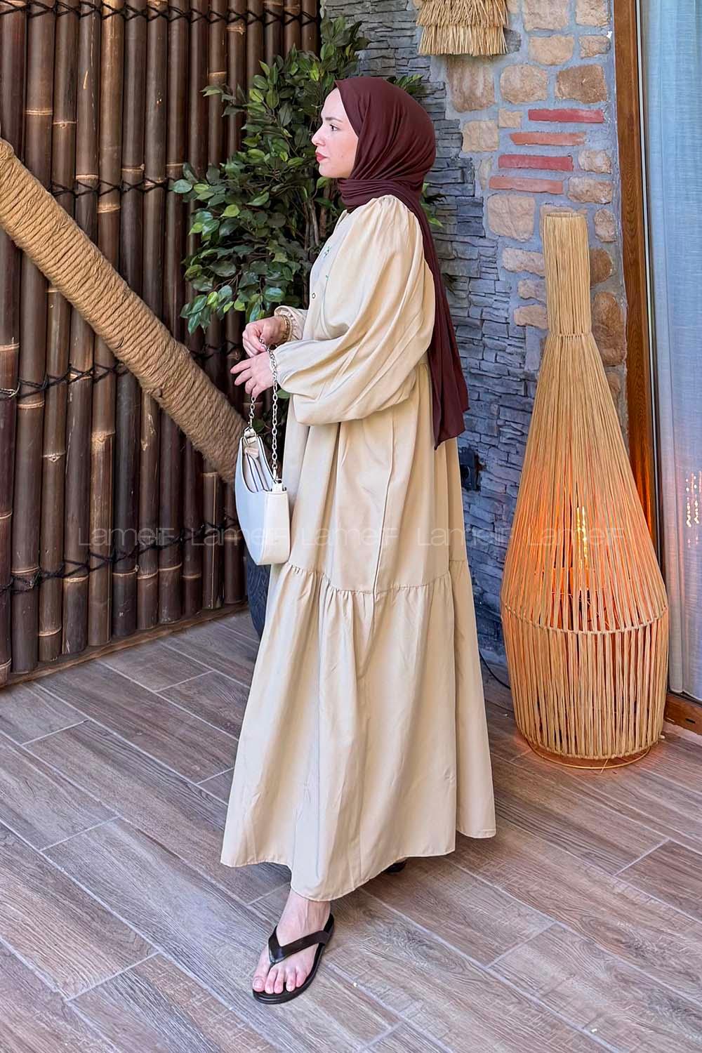 Lamelif Elica Tesettür Elbise Taş Rengi