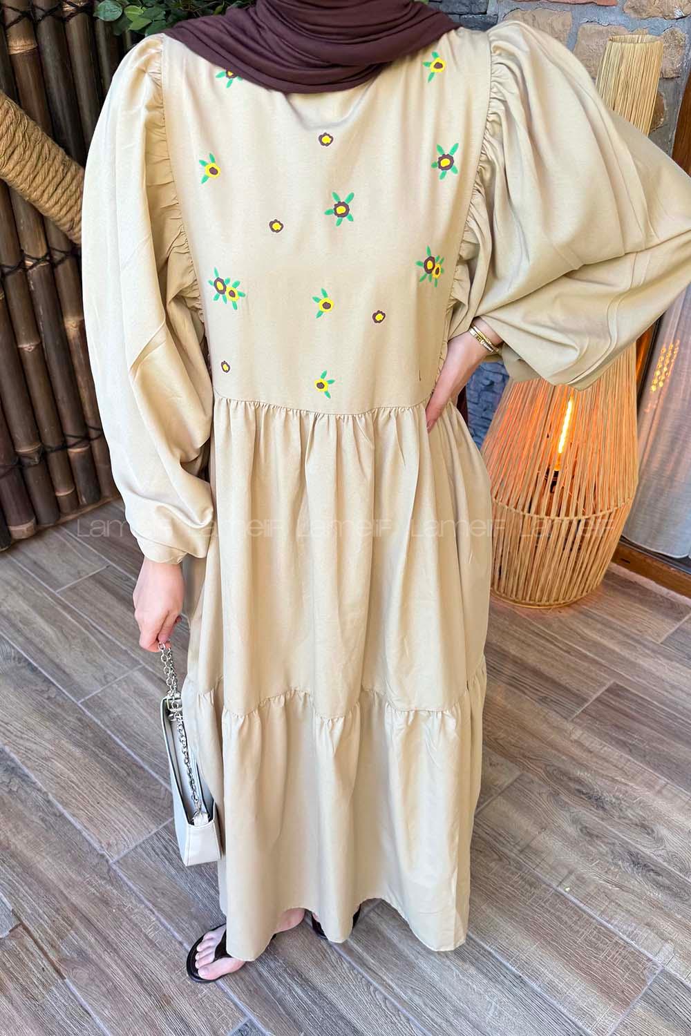 Lamelif Elica Tesettür Elbise Taş Rengi