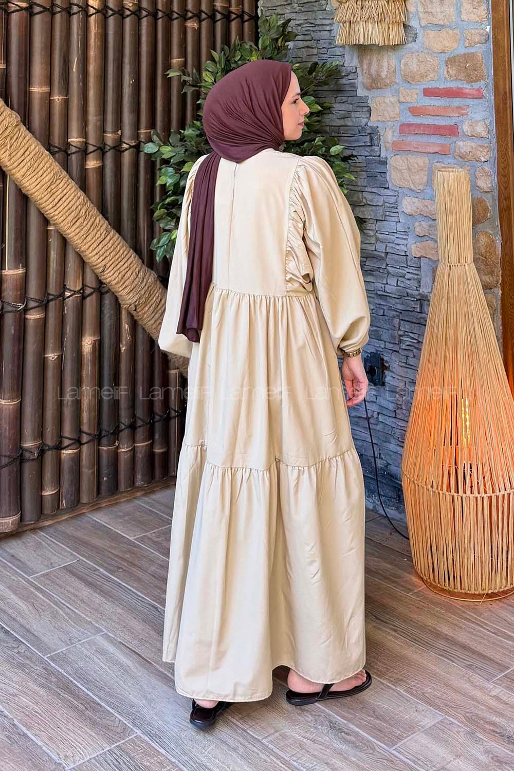 Lamelif Elica Tesettür Elbise Taş Rengi