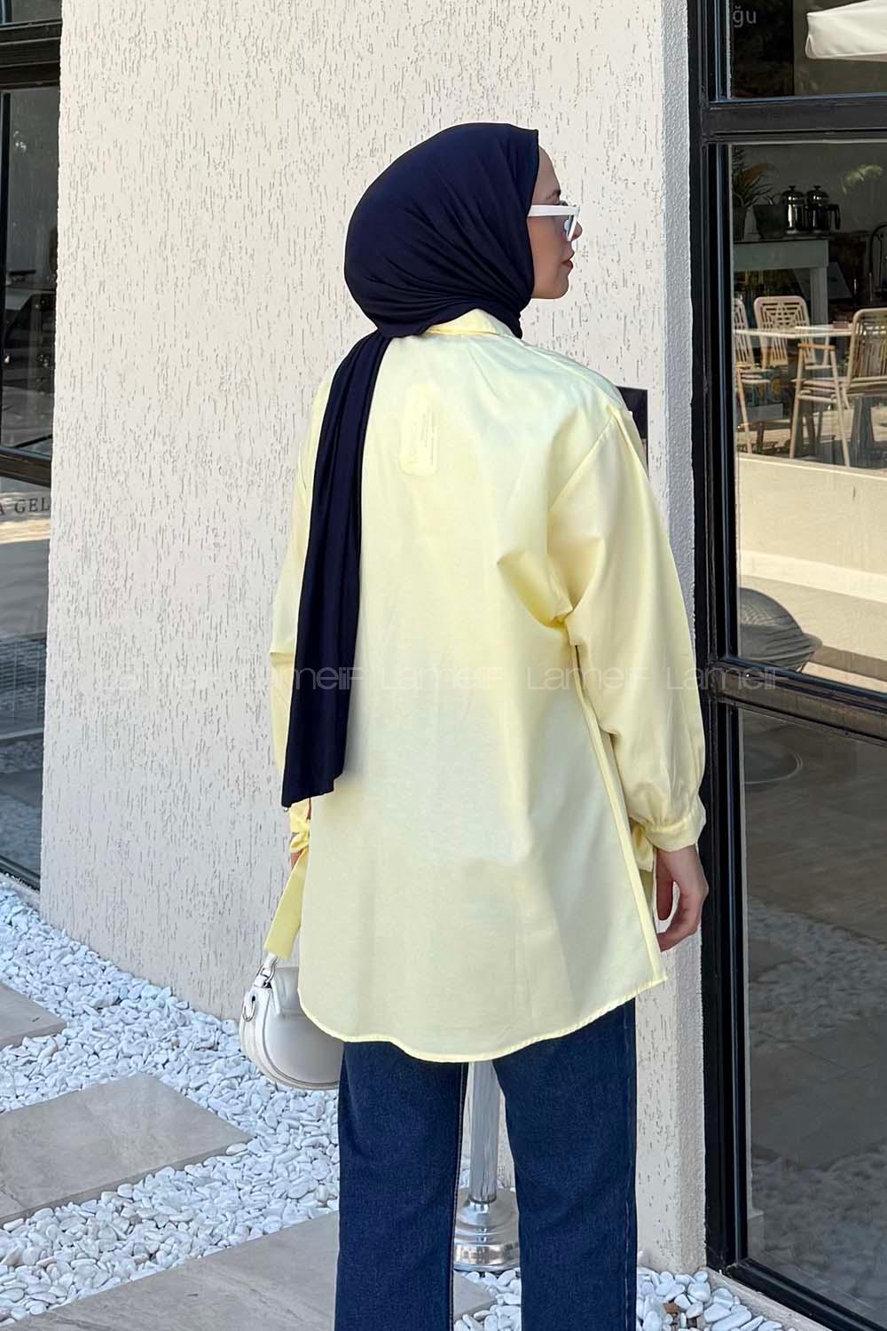Lamelif Kol Detaylı Gömlek Sarı