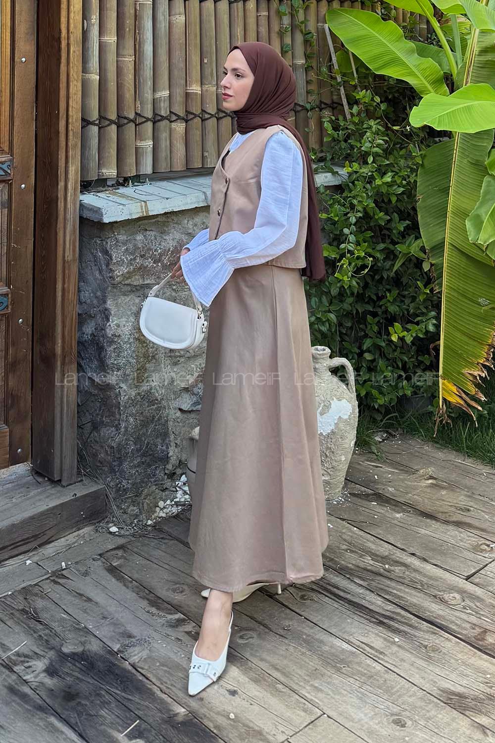 Lamelif Kruvaze Kapama Gabardin Takım Soft Kahve