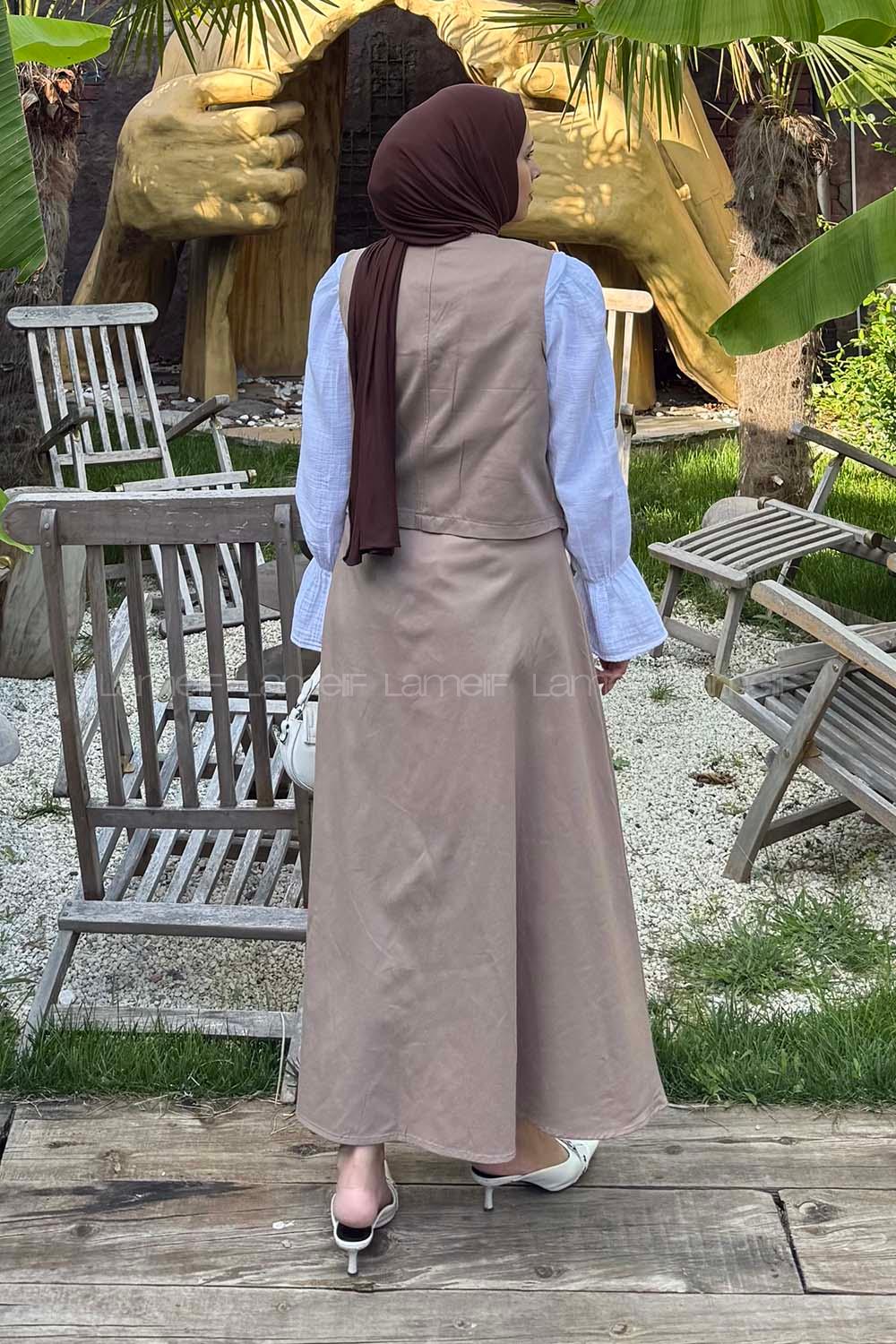 Lamelif Kruvaze Kapama Gabardin Takım Soft Kahve