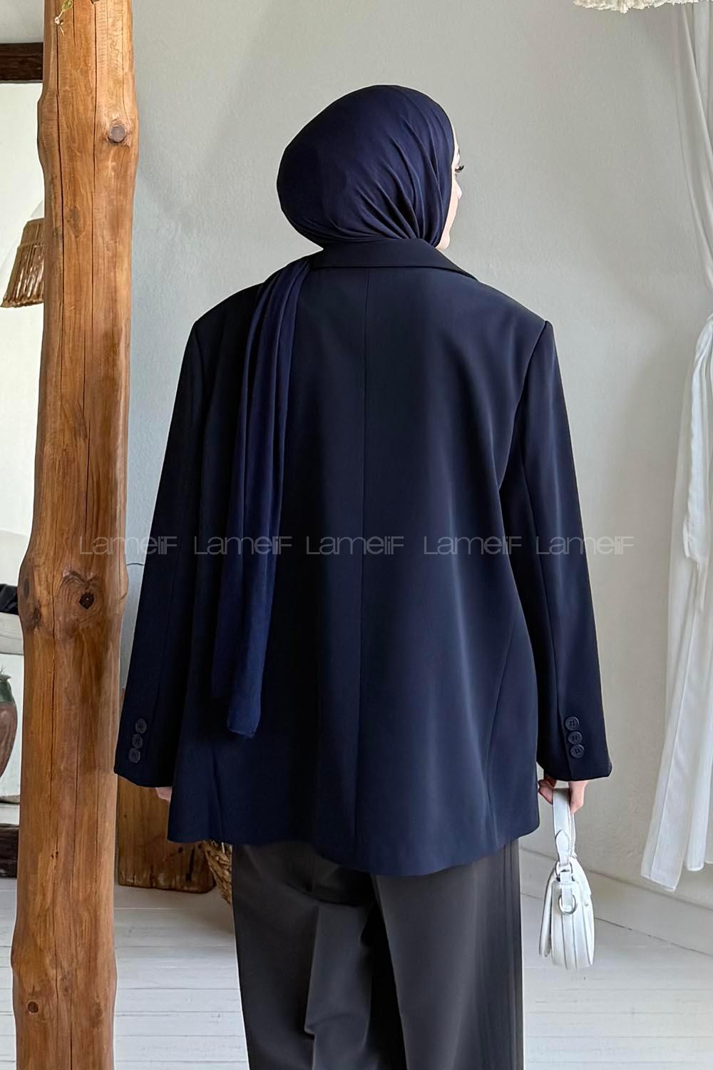 Lamelif Dekoratif Cep Detaylı Tesettür Ceket Lacivert