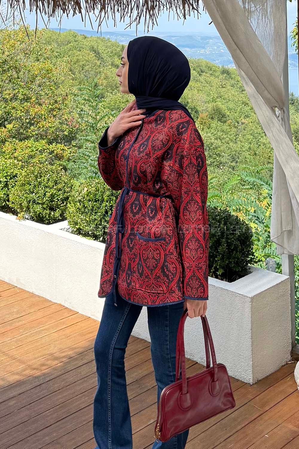 Lamelif Etnik Desenli Biyeli Ceket Rengarenk