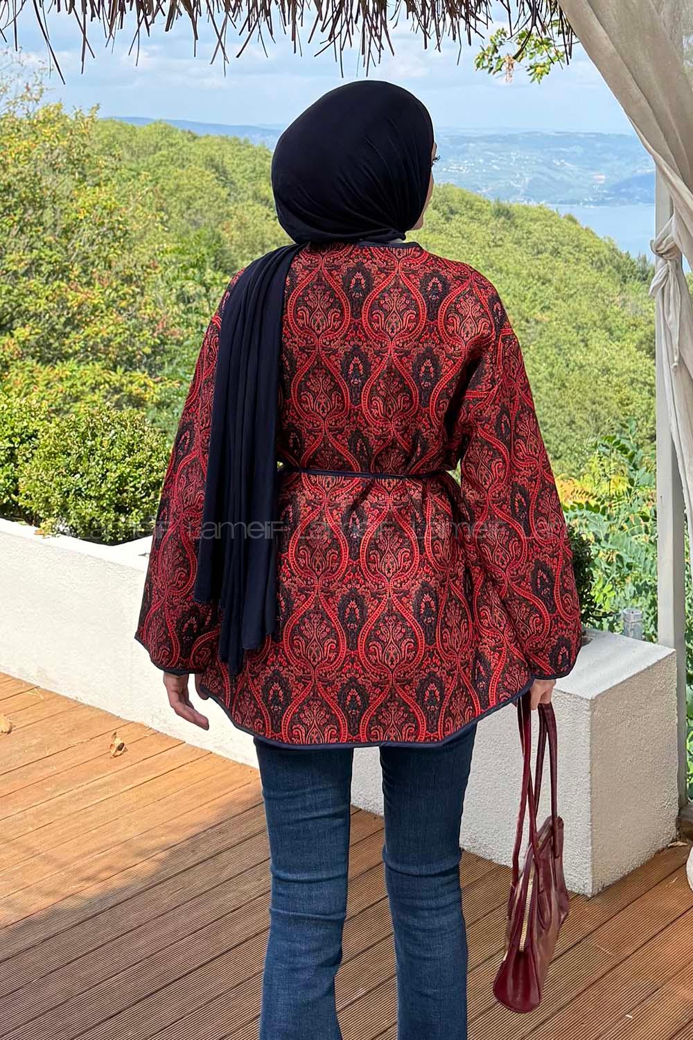 Lamelif Etnik Desenli Biyeli Ceket Rengarenk